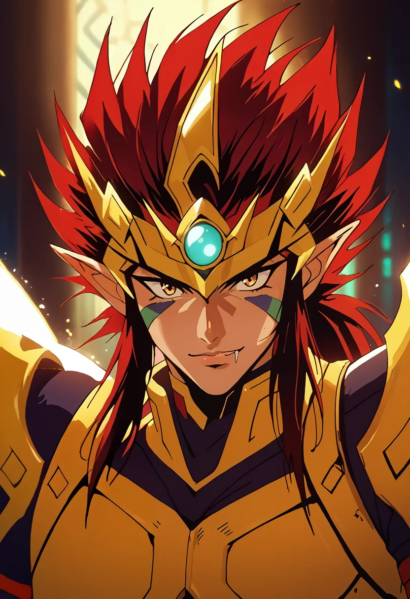 (masterpiece), (best quality), source_anime, score_9, score_8_up, score_7_up, (masterpiece:1.2), (best quality:1.3), zenki_kdz, 1boy, armor, pointy ears, <lora:Zenki:0.8> red hair, retro, 1990s \(style\), <lora:Anime Style (Vauxz) PONY:0.8>, masterful composition, dynamic movement, low-key lighting, lo-fi, glow, dynamic cinematic lighting, ray_tracing, global illumination, <lora:Ayuli2424PDXL32v0.901tx1:0.55> a0b, in The Moonlit Lagoon background