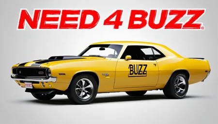 muscle car, text that says "Need 4 buzz"