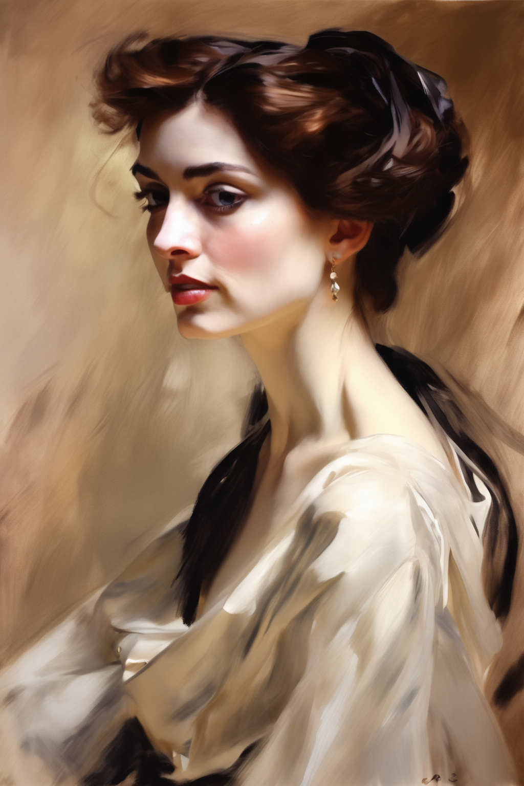 John Singer Sargent Style - beautiful woman portrait painting in John singer sargent style