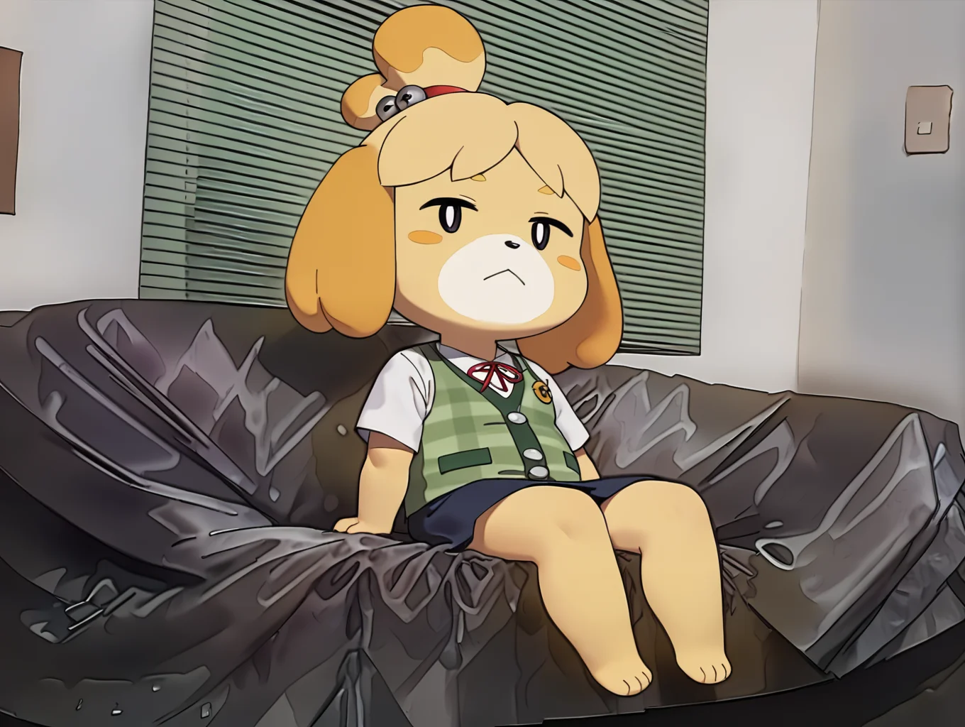 score_9, score_8_up, score_7_up, score_6_up, score_5_up, score_4_up,, source_anime,,, ,
, BREAK, uncensored,
<lora:810iv:1>, 810interview, ,sitting, solo, indoor, silver couch, againist window shade, window shade,
1girl,
isabelle \(animal crossing\),chibi,