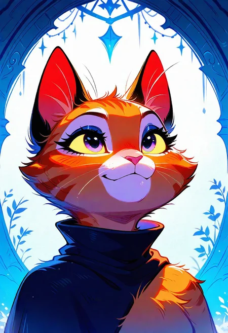 (masterpiece, best quality, good quality), illustration, very awa, very aesthetic, far view. Portrait kitty, cutie character, cutie kitty, Puss in Boots, ginger fur, Eleanor, detailed background.