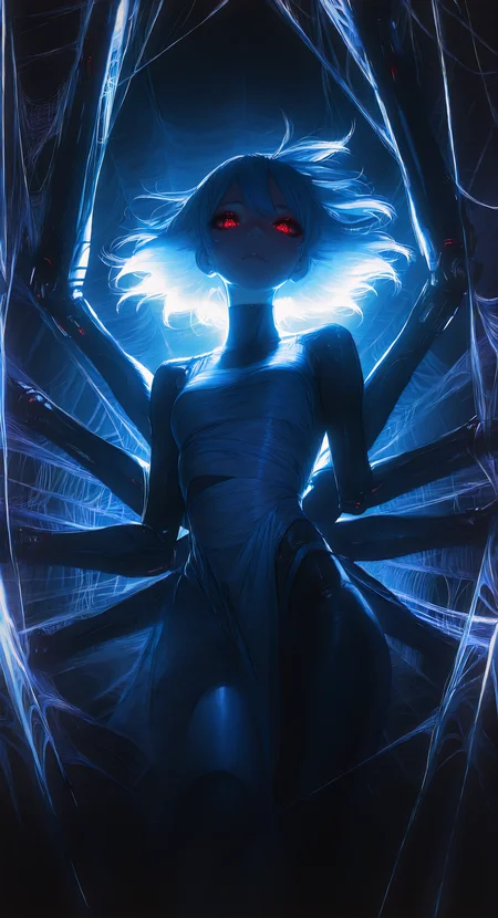 masterpiece, best quality, Good quality, very aesthetic, absurdres, newest, 1girl, solo,Girl wrapped in spider web,see-through,
Eight additional mechanical spider limbs,
Eye reflections, global illumination, ray tracing,
looking_at_viewer, backlit, backlighting,
Transhumanism,Surreal <lora:ponyv5_noobV065S_1_adamW-000013:0.7> <lora:USNR_STYLE_XL_lokr:0.5> <lora:748cmSDXL:0.4> <lora:backlitILL:0.8>