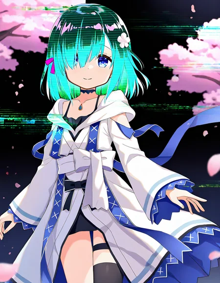 masterpiece, best quality, newest, absurdres, highres, safe, 1girl, isuzu ren, magia record: mahou shoujo madoka magica gaiden, glitch hair, glitch, solo, smile, outdoors, cherry blossoms, night, dutch angle,
night, dutch angle, <lora:isuzu_ren_noobaiXLNAIXL_vPred10Version:0.7>