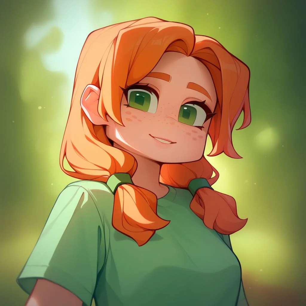 (((beautiful, high quality))), score_9, score_8_up, score_7_up, upper body,
MinecraftStyle, cubic world, 1girl, long ginger hair, pigtail, green eyes, freckles, green shirt,
blurred background, looking at the viewer, posing,