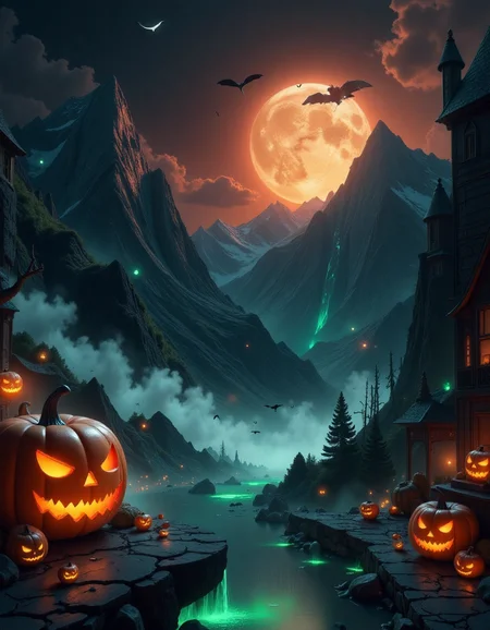 a photo of a spooky halloween sifi sun setting behind the mountains, in the style of hall0w33n