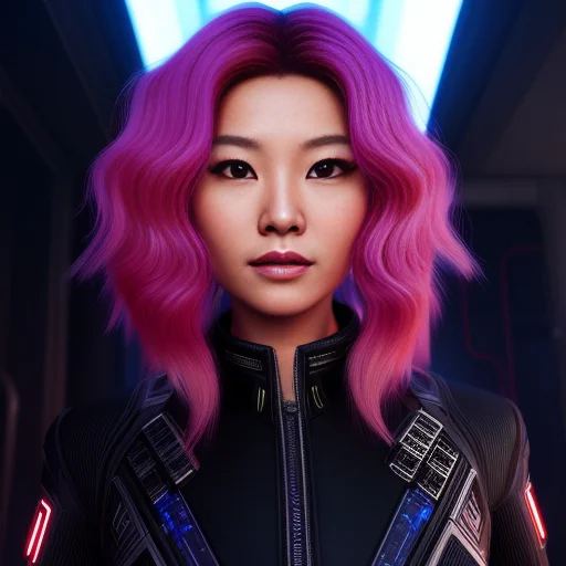 scifi, asian-american,wild hair colors,portrait, trading card, virtual, futuristic, punk, victorian, rim lighting,redshift style, seconddusk