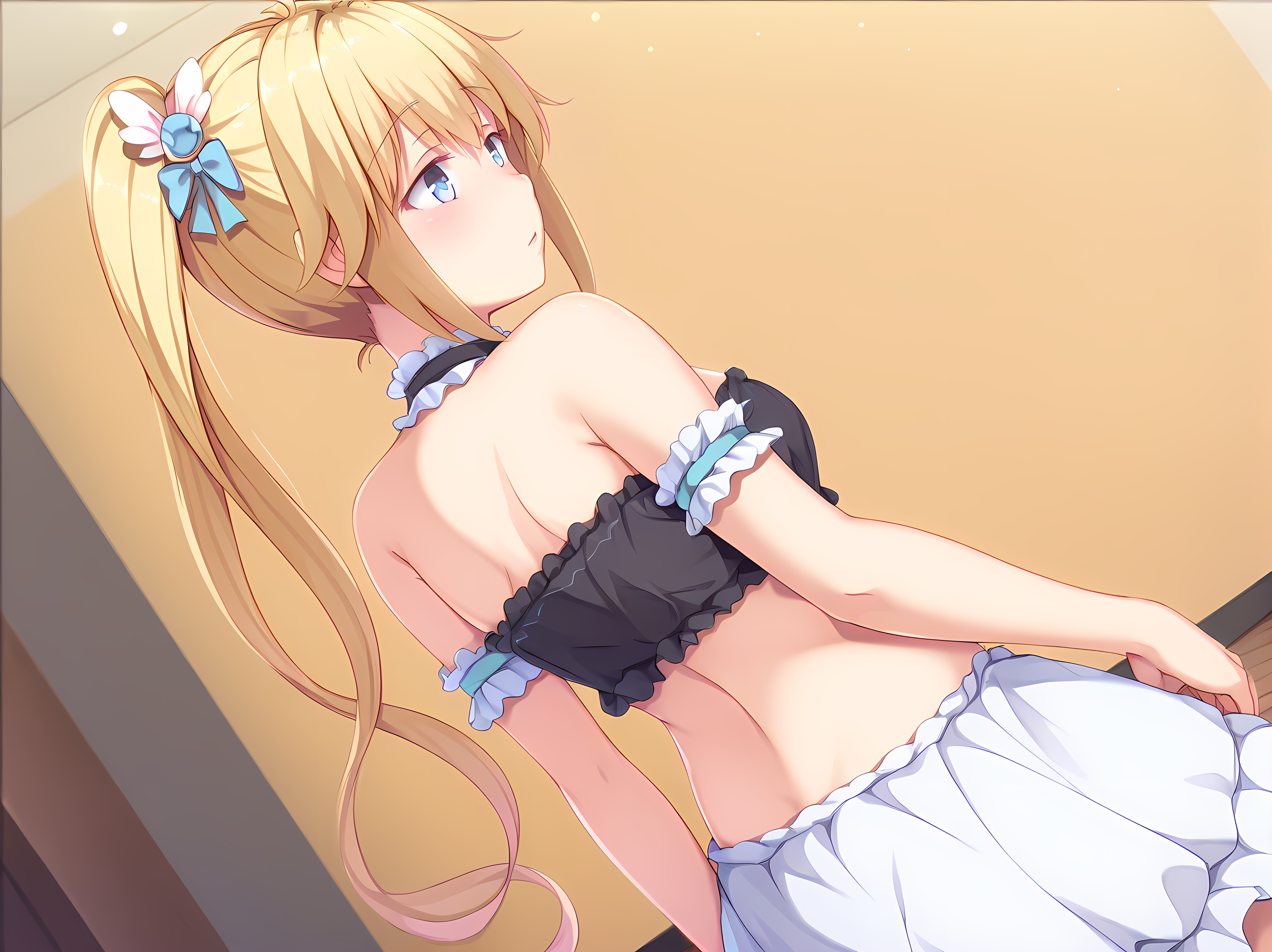 <lora:Kirishima_Reon_-_Yamizome_Revenger_-_Escude:1>,1girl,escude,(reon:2),medium breasts,indoors,simple background,dutch angle,suomi \(midsummer pixie\),\(girls&amp, cowboy shot,,blonde hair,blue eyes,horse girl,horse tail,black bandeau,from side,highres,long hair,hair between eyes,multicolored hair,two-tone hair,animal ears,umamusume,blue hair,looking at viewer,tail,diamond hair ornament,neo universe \(umamusume\),bandeau,quilted clothes,long sleeves,horse ears,clothing cutout,white footwear,tail through clothes,colored inner hair,pof \(peuplierpof\),sleeves past wrists,looking to the side,1girl,solo,single ear cover,ear covers,ahoge,full body, masterpiece,best quality,amazing quality,