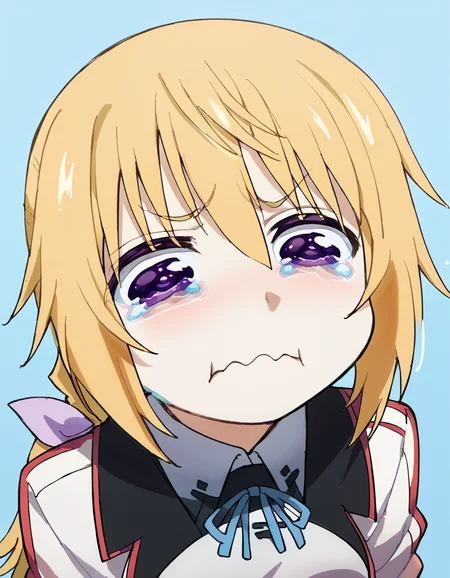 score_9, score_8_up, score_7_up, source_anime, <lora:charlotte-dunois-s2-ponyxl-lora-nochekaiser:1>, charlotte dunois, long hair, blonde hair, ribbon, purple eyes, ponytail, hair ribbon, medium breasts,, <lora:aqua-about-to-cry-ponyxl-lora-nochekaiser:1> crying aqua, crying aqua (meme), crying, tearing up, tears, wavy mouth,, ,