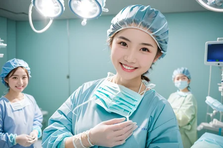 (RAW photo, best quality), 1girl, Japanese, smile, long sleeve surgical outfit, surgical mask, surgical gloves, surgical cap, operating room, overhead surgical light, blurred background, focused
<lora:concept_surgeon_mask_open_xl_v1-000002:1>, surgical_mask_open, completely_undone, masterpiece, best quality,