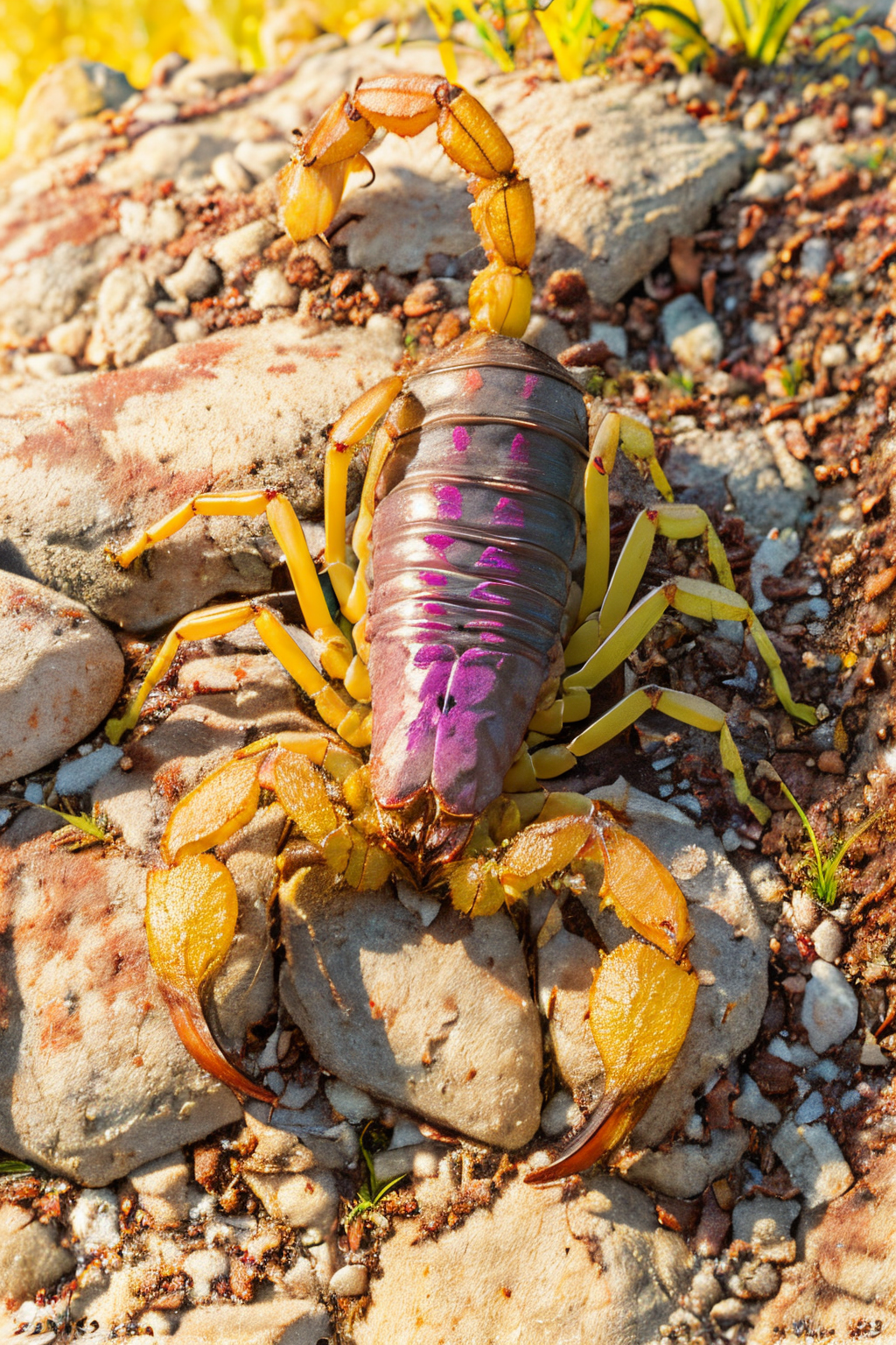 (Realistic:1.5) EdobScorpion, ambiguous gender, snow, grass, yellow theme, short hair, dated, male focus, watercolor (medium), male focus, purple theme, <lora:EdobScorpionPhotoReal_v1.0:0.8>