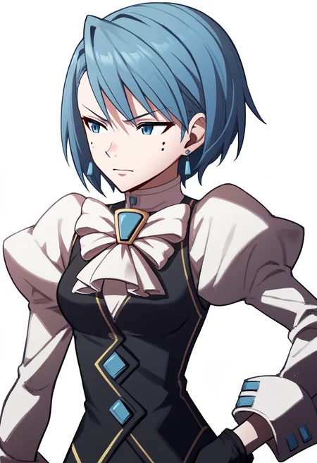 score_9, score_8_up, score_7_up, source_anime, 1girl, medium breasts, solo, <lora:zs_AwakeningPortraitsXL:1> awakeningportraits, portraits, white background ADDCOMM
hand on own hip, <lora:aa_franziska_ponyXL:1> aafranziska, blue hair, blue eyes, black gloves, ascot, puffy sleeves, long sleeves, black vest, black pencil skirt, jewelry, earrings