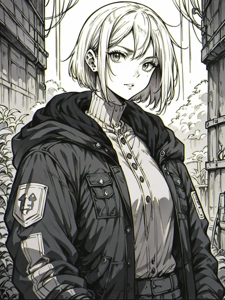 score_9, score_8_up, score_7_up, score_6_up, score_5_up, score_4_up, <lora:gl1tchm4ng4XLP:0.7> gl1tchm4ng4, 1girl, jacket
