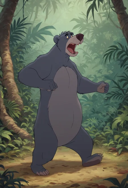 score_9, score_8_up, score_7, score_6_up, score_5, jungle in background, solo,
(baloo:1.2, bear), two tone fur, dark grey and light grey fur, male, brown eyes,
roaring
, furry body, fur, full body,
<lora:Furry_Lora_Baloo_Jungle_Book:0.6>
<lora:J_cartoon:0.6>
<lora:Top 2.5DCartoonV2:0.4>