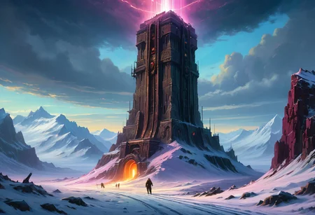 [(ominous mechanical monolith:1.40) ::0.40], (Glowing tower in a doomed snowy tundra), [Jakub Rozalski's sci-fi art: dieselpink style: 0.70], a majestic and foreboding image of a towering mechanical monolith radiating an eerie glow amidst the darkness of a snow-covered tundra, reminiscent of Jakub Rozalski's sci-fi retro-futuristic dieselpunk art style. Inspired by Anders Zorn and Joseph Christian Leyendecker, this artwork features neat tangents with negative space, dramatic lighting casting detailed shadows and highlights for depth, and a vibrant HDR digital painting brimming with colorful richness
[(literary legends tribute:1.35) ::0.35], (Art inspired by Andre Norton and Don Maitz), [fantasy-inspired illustration: iconic styles blend: 0.70], a captivating artistic tribute to the works of Andre Norton and Don Maitz, presenting a fantasy-inspired illustration where their iconic styles seamlessly blend to create a whimsical and enchanting world