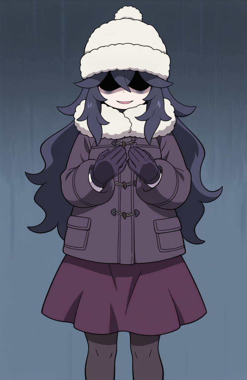 1girl, solo,
hex maniac \(pokemon\),  bags under eyes, winter outfit, fur-lined jacket, flared skirt, pantyhose, winter hat, gloves, standing, shadowed face, half hidden eyes, mysterious expression, secretive pose,
 <lora:Mitsudomoe:0.9> mitsudomoe, extremely detailed, highres, masterpiece, best quality