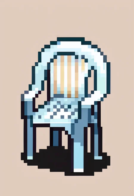 score_9, score_8_up, score_7_up, source_anime, BREAK, solo, ,  <lora:FEGBA-SpritesV2-pdxl_Fp:1>, simple background, pixel art,  <lora:PlasticChair_XLPD:1>, plastic chair