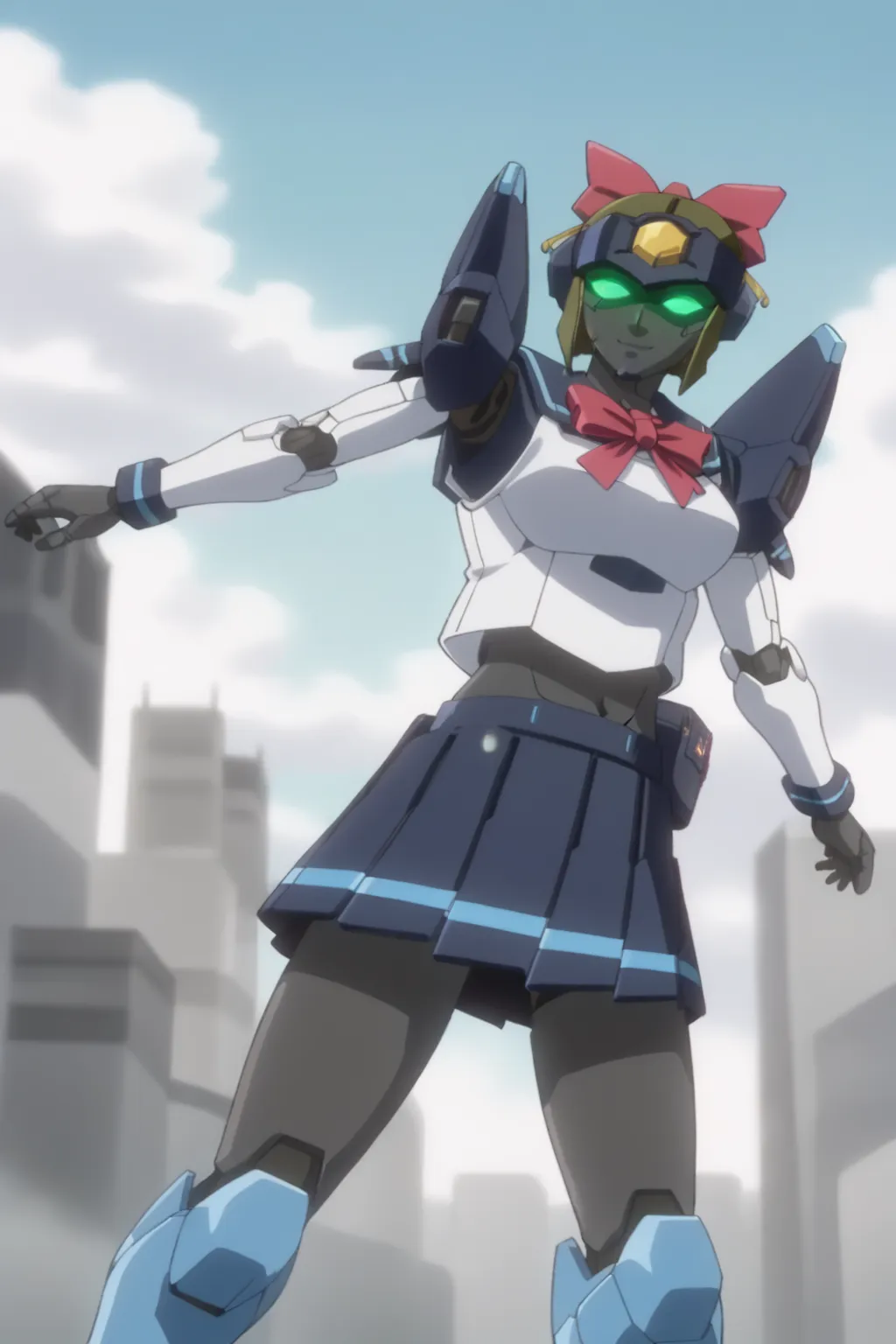 score_9, best, masterpiece, uncensored, anime coloring,  sunny day, beautiful day,
1girl, solo, official style, slight smile,
RinKi, robot, mecha, robot girl,
goggles, glowing eyes,
<lora:ZORinKi_V3-2025-04-20_15-25-57-save-6150-25-0:0.8>​​​