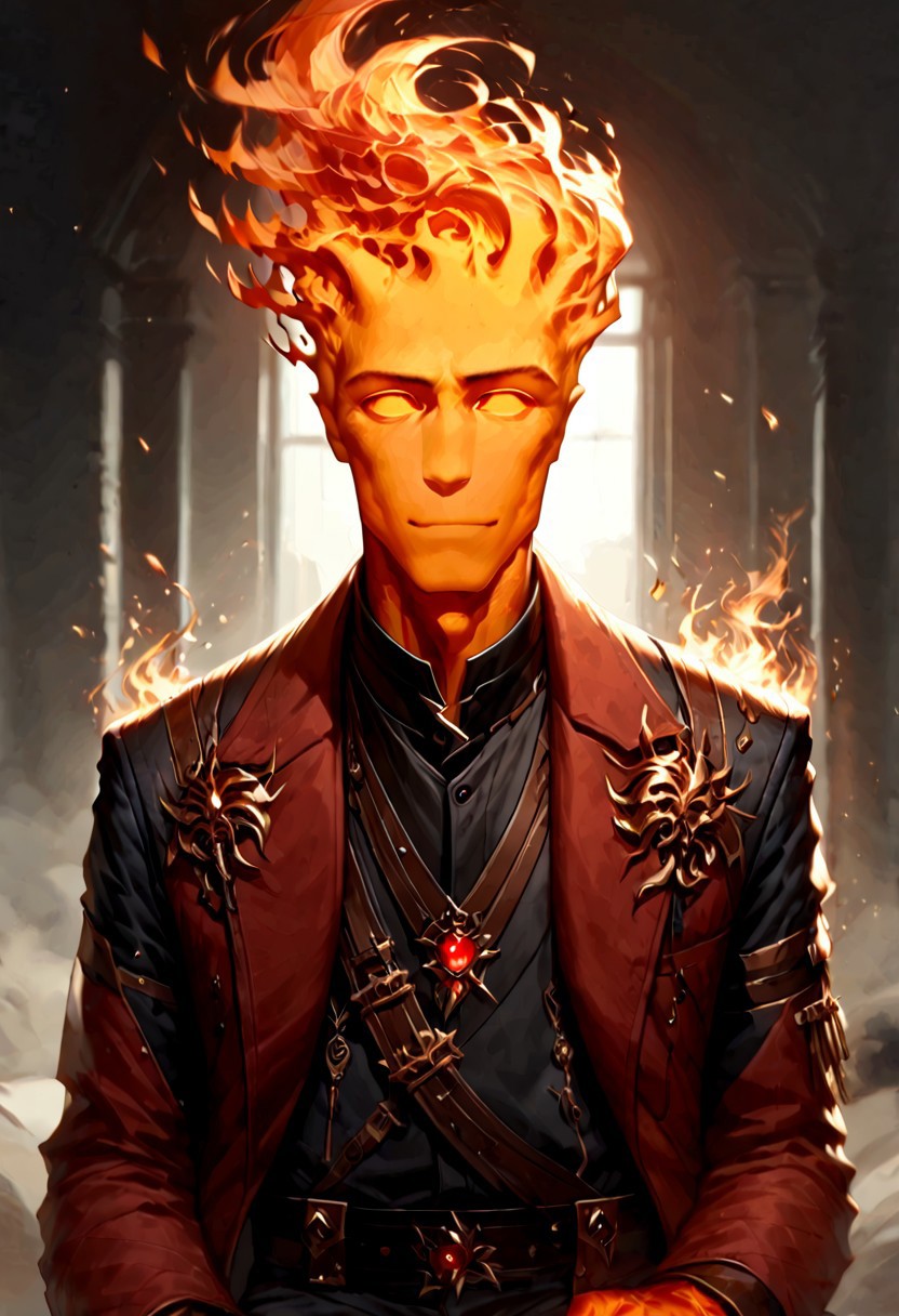 score_9, score_8_up, score_7_up, intricate details, rating_questionable,
<lora:dvr-gs:0.8>, dvr-gs, <lora:firehuman:1>, 
1man(firehuman, fiery body, solo, cowboy shot, looking at the viewer, red iris, happy, bodybuilder, ), black background, 
<lora:ral-chrosc-clr:0.5>, ral-chrosc-clr,
<lora:Expressive_H:0.5>
<lora:xl_more_art-full_v1:0.3>,
<lora:add-detail-xl:0.3>,