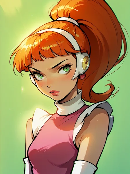 score_9, score_8_up, score_7_up, score_6_up, score_5_up, <lora:1ly4XLP:1> 1ly4, <lora:AtomicBettyXLP:0.8> atomic betty, 1girl, solo, green eyes, ponytail, elbow gloves, dress, <lora:EgirlPFP-XLP:1> egirlpfp