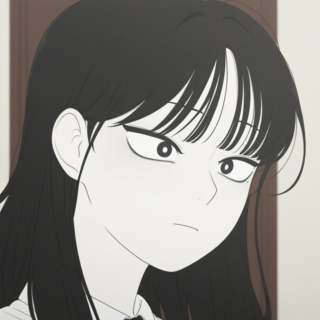 black hair, (black eyes, black eyes, 1girl, white pupils), solo, mole under eye, mole
