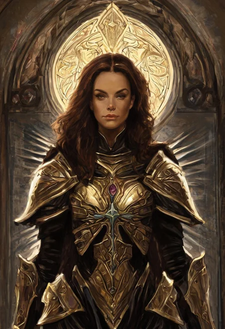imcc style, 1girl, woman, thirties, fantasy, paladin, armor, holy, angel, cross