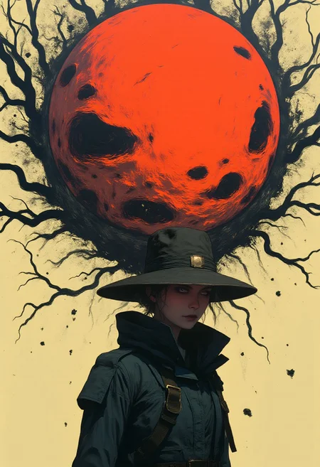 surreal minimalis art, by Ashley Wood, deep meaningful context backgrounds, woman,