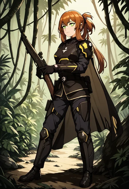anime, score_9, score_8_up, score_7_up, score_6_up, score_8, score_7,
Springfield \(Girls' Frontline\) wearing Helldiver armor standing in a jungle holding her m1903 rifle. She has no helmet, exposing her face to the camera.
BREAK, springmisc, green eyes, auburn hair, ponytail, hair rings, bangs, Helldiver_Helldivers, full body, standing, holding gun, jungle,