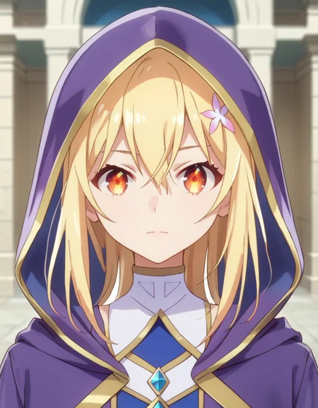 score_9, score_8_up, score_7_up, source_anime, depth of field, BREAK
1girl, solo, looking at viewer, simple background, cowboy shot, portrait,
lena floria (hazure skill kinomi master), long hair, blonde hair, sidelocks, hair between eyes, orange eyes,
(purple cloak:1.2), hood, hood up, jewelry, gold trim,
<lora:lena_floria-hazure_skill_kinomi_masteri_s1_v3-anime-soralz:1>,