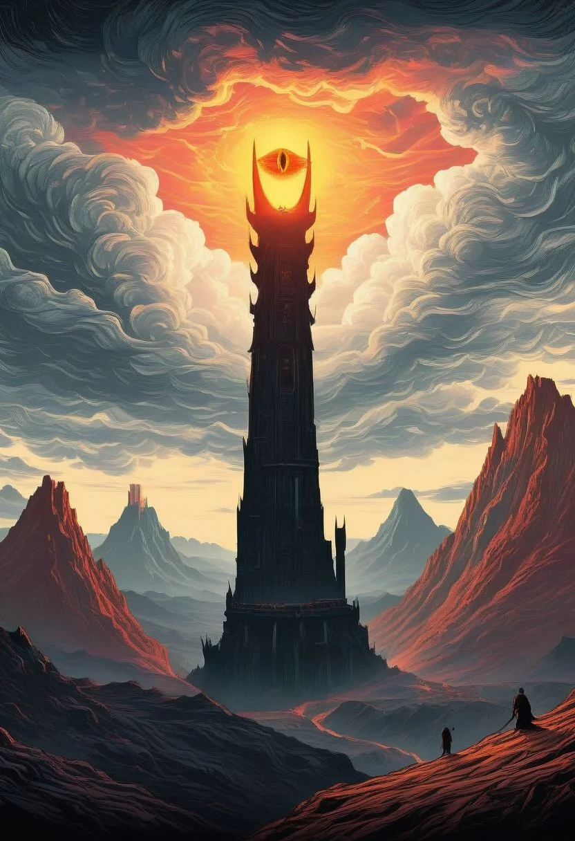 ((masterpiece, best quality)), high resolution, highly detailed, 32k picture, realistic, professional photo,
cinematic, movie poster, flat colors, warm colors, SauronsTower, cloud, cloudy sky, mountain range, volcano,
