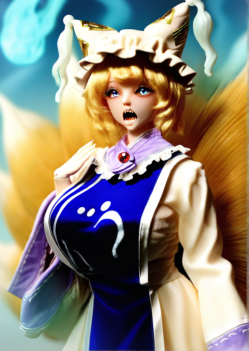 <lora:GRANADO:1.3>,1girl, yakumo ran, huge breasts, detailed background, nomal style, animal ear fluff, animal ears, animal hat, blonde hair, blue eyes, brooch, brown headwear, cropped torso, dated, dress, eyelashes, fingernails, fox ears, fox tail, hand up, hat, hitodama, jewelry, kitsune, kyuubi, looking at viewer, mob cap, multiple tails, open mouth, red pupils, sharp fingernails, sharp teeth, signature, solo, spirit, tabard, tail, tassel, teeth, upper body, 
very awa, masterpiece, best quality, highres, absurdes,amazing quality
