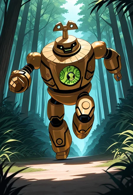 masterpiece, best quality, amazing quality, very aesthetic, absurdres, newest,
clockwork, robot, solo, no humans,
deep forest, Jurassic age, solo, dinosaurs in the background, running,