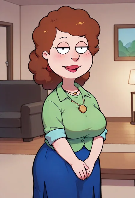 score_9,score_8_up,score_7_up,score_6_up,best quality, 1girl, solo, living room, couch, indoors,
BREAK
unnamed girl, brown hair, black eyes, (mature female:1.5), (plump:1.2), large breasts, gigantic hips, green sweater, rolled up sleeves, blue skirt, stockings, own hand together, blush, smile, looking at viewer, long skirt, half-closed eyes, necklace,