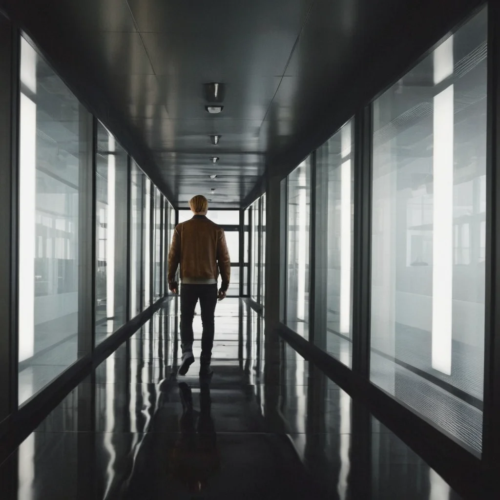UHD, 4k, ultra detailed, cinematic, a photograph of cinematic film still of  <lora:add-detail-xl:0.3>
<lora:detailed:0.3>
<lora:perfection style:0.3>
 <lora:resident evil style:0.9>
 <lora:Unreal Engine style:0.3>Unreal Engine style
a man walking through a glass walled hallway,1girl,solo,short hair,blonde hair,1boy,standing,building,scenery,reflection,city ,horror themed, sharp, detailed, epic photography, artistic, dramatic light, cinematic style, film style, resident evil style, epic, beautiful lighting, inpsiring