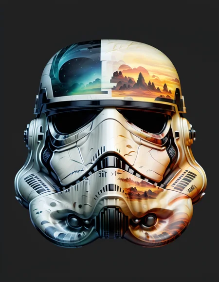 double exposure style, stormtrooper helmet, battle for andor, black background