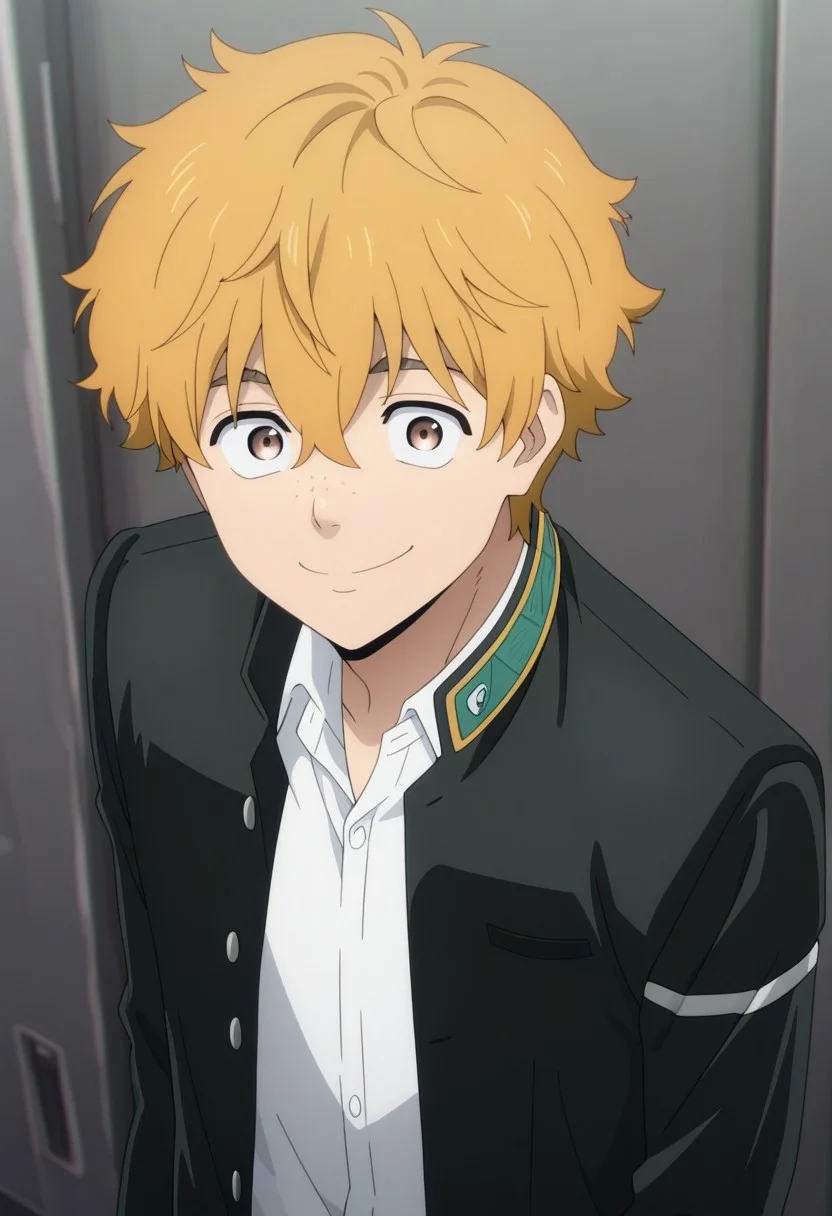masterpiece,best quality,amazing quality, source_anime,
AkihikoNirei, 1boy, male focus, solo, brown eyes, blonde hair, freckles, school uniform, jacket, black jacket, open jacket, shirt, white shirt, collared shirt, smile,