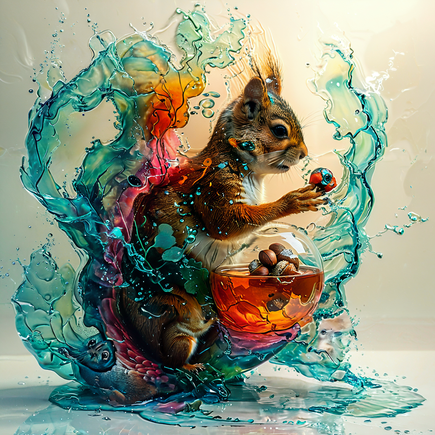 ultra hd quality, high quality pop art depiction of  a photorealistic squirrel holding a fishbowl that has a nut inside it ,  Surreal Harmony, ImgFixerPre0.3 , <lora:add-detail-xl:0.5>  Surreal Harmony <lora:Surreal Harmony:0.75>, <lora:detailed_notrigger:0.9>  OverallDetailXL,  <lora:zavy-splsh-sdxl:0.5>,  <lora:Graphic_Portrait_v2:1>,  <lora:xl_more_art-full_v1:0.5>  <lora:artfullyECHELIER_SDXL_V1:1> artchlr,  <lora:Surreal_World:0.65>