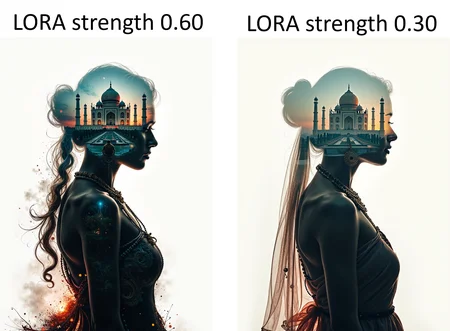 silhouette of an indian princess filled with a taj mahal scenery, double exposure, crisp lines, double exposure background, hyperdetailed, concept art