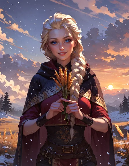 score_9, score_8_up, score_7_up, (1girl:1.2), (eskimo), tribal, snowing, warm clothes, in a field, desolate, woman, erotic, seductive, snow, fur-trimmed clothes, blonde hair, long hair, Elsa, smile, holding wheat, wheat field, golden sun, <lora:pony/twilight_style:0.8> concept art, realistic, <lora:pony/expressiveh:0.8> expressiveh