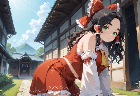 IllusP0s, PonyScores7, source_anime, ah1, IllustriousQual, interesting, exciting, spectacular, wonderful,
BREAK <lora:xl_more_art-full_v1:0.2>, <lora:aesthetic_anime_v1s:0.2>, <lora:EpicF4nta5yXL:0.2>, <lora:detailxl:0.2>, detailxl, <lora:Fant5yP0ny:0.2>, amazing quality, best aesthetic, absurdres, illustration, Volumetric_Lighting, ultra-detailed, very aesthetic, intricate details, best_quality
BREAK ((evasive maneuver)),
BREAK Stable_Yogis_PDXL_Positives, AS-Adult, <lora:Complicated fantasy portrait - XL Pony V2.0:0.2>, bad-hands-5, <lora:HDA_Detailer:0.3>, <lora:natsumi_style:0.5>, <lora:by_usakun-pony:0.4>, by usakun, <lora:Akina_Bbw_Style_-_PonyXL:0.2>, AkinBw, (((from below), (from side), focus on chest)),
BREAK 1girl, mature female, (curvy), round-chin, caucasian, <lora:ETO_OC_Illustrius:0.5>, eto_oc, skindentation, (plump), thick thighs, wide hips, busty, voluptuous, <lora:venus body PonyXL:0.3>, <lora:shinyskin2:0.2>, glistening skin, HDA_FatGirlXL,
BREAK ((<lora:hakurei-reimu-cosplay-ponyxl-lora-nochekaiser_r1:0.8>, hakureireimucosplay, hakurei reimu \(cosplay\), ascot, bare shoulders, detached sleeves, frilled bow, frilled shirt collar, frilled skirt, frills, midriff peek, red skirt, red shirt, sleeveless, sleeveless shirt, white sleeves, yellow ascot)),
BREAK (curly hair), long hair, (black hair:1.4), (parted hair:1.7), messy hair, kinky curls, <lora:hairdetailpxl:0.2>, hairdetailpxl,
BREAK (half green and brown eyes), (colorful eyes), (multicolored eyes), (downturned eyes:1.4), <lora:expressive eyes:0.2>, expressive eyes, <lora:eyedetailpxl:0.2>, eyedetailpxl, <lora:Eyes_High_Definition:0.2>, EyesHD, (round face:1.2), (thick eyebrows:1.3), (plump face), <lora:Round_face:0.2>, lips,
BREAK (("/:/>=" expression)), <lora:Expressive_H:0.2>, Expressiveh, <lora:Emotional_Anime_Expressions_PonyXL_Concept:0.2>, emotional, <lora:Best_Facial_Expression_LoRA_PONY:0.2>, looking at viewer, <lora:Detailed expressive EXEV style -XL Pony V1.0:0.2>, FaceDetail,
BREAK (((mumbai, mani bhavan, a historic building that once served as gandhi's residence, now a museum))), <lora:Background Detailer - SDXL:0.8>, 4k, 8k, Ultra HD, Masterpiece, Best quality, Detailed background, <lora:Add_more_details_V2_XLpony:0.4> full_details,