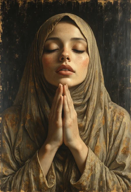 mezzotint dutch angle picture of a praying human