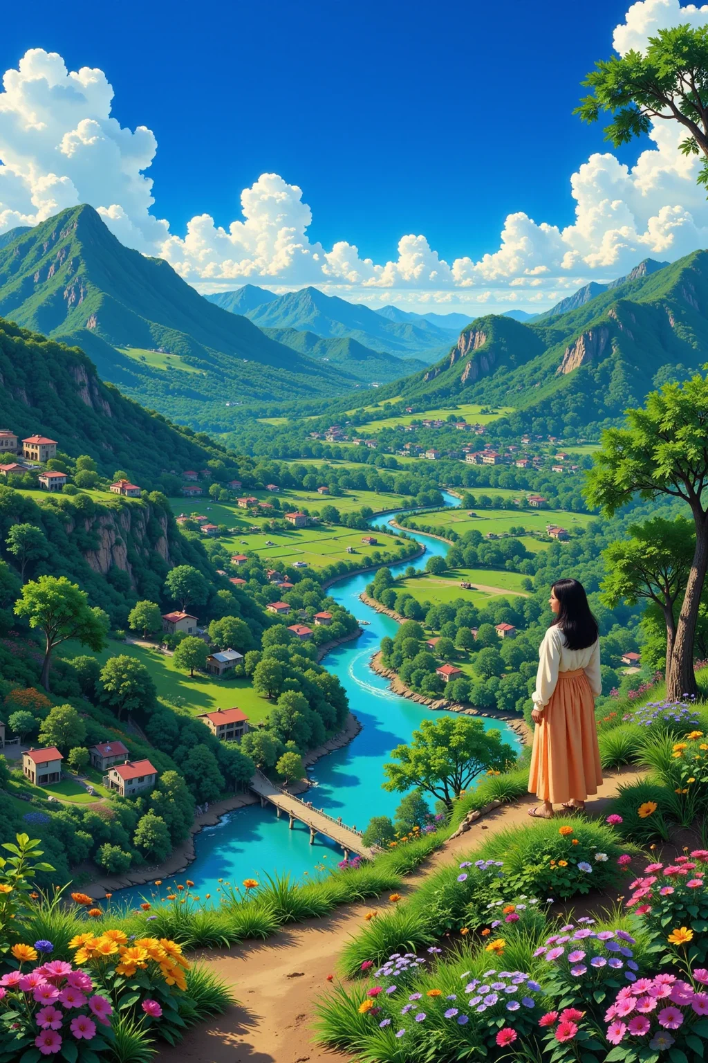 Filipino beautiful landscape, noon, woman, very intricate, very detailed, sharp, bright, colorful, <lora:Hand v2:0.5> <lora:Anti-Blur:1><lora:Insane Detail Slider:0.25> <lora:flux.1_lora_flyway_Epic-detail_v2:0.3> <lora:fluxenhancer:0.25> <lora:Anime_style:0.6> anime style