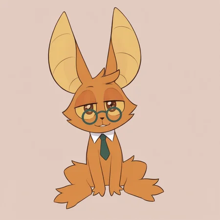 score_9, score_8_up <lora:Onynring-PONY:0.8> onynring, orange body, yellow sclera, brown eyes, glasses, detached collar, tie, male, sitting, looking at viewer, simple background