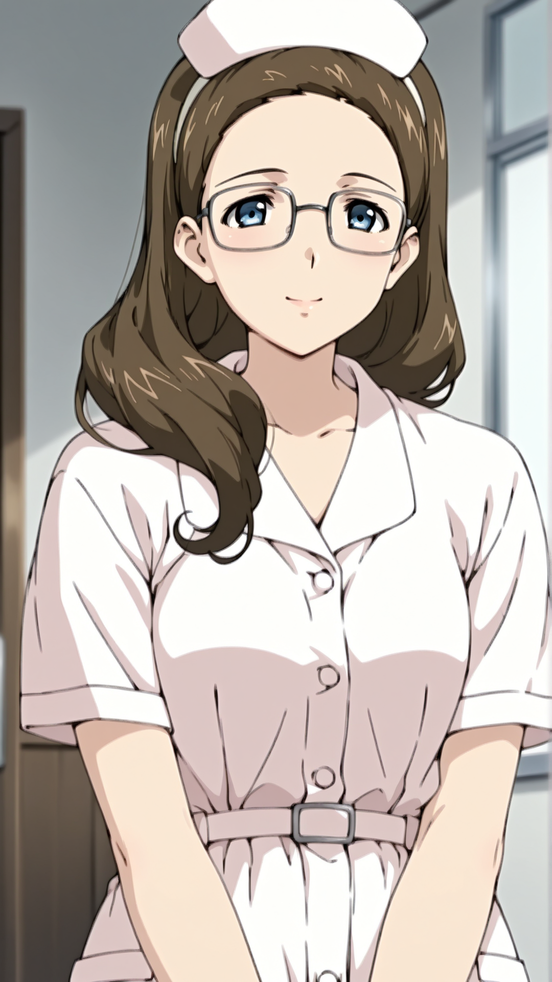 source_anime, general, best quality, masterpiece, 1girl,  <lora:Marie_ill:1> marie\(gunxsword\),blue eyes,tareme,brown hair,long hair,glasses,mature,nurse,  nurse cap, hairband,