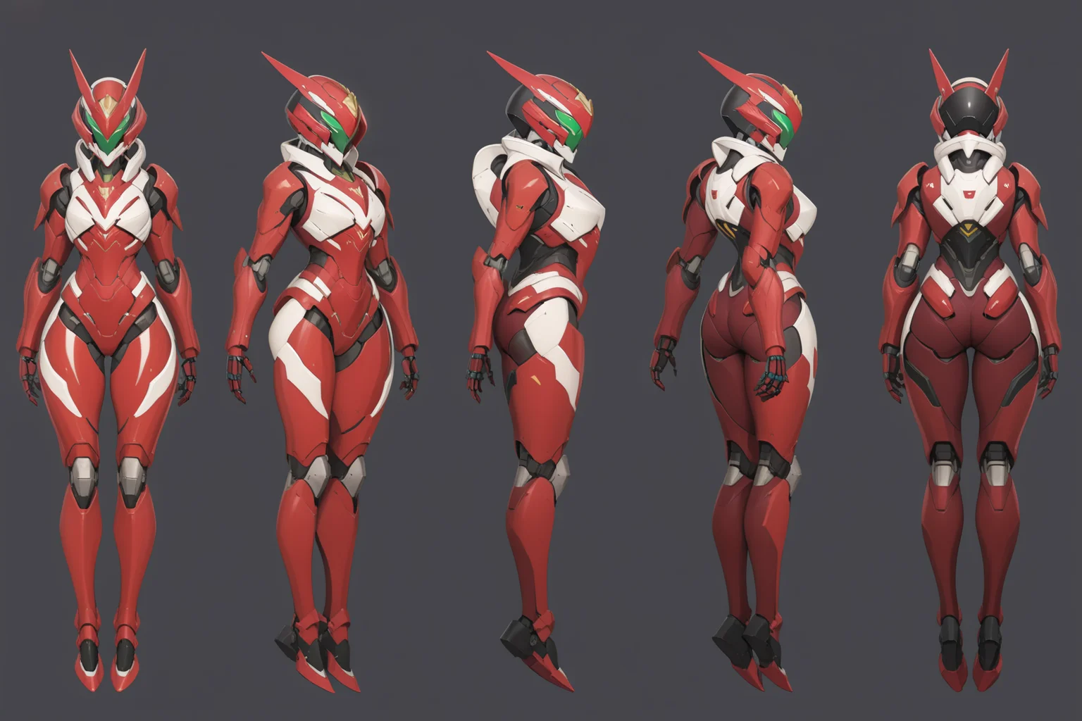 (GENERAL:0), mecha, robot, masterpiece, best quality, very aesthetic, absurdres, solo, standing,
(VIEWS:0), full body character turnaround of mecha,
Multiple views of the same mecha, (simple background, white background:1.2), multiple views, side view, back view, front view,
,
mask, helmet,
Butterfly \(insect\)ï¼
EVANGELION EVA-01 TEST TYPE,
plate armor, power suit, alien,
android, cybersuit, upper armor, mechanical arms, machinery, prosthesis,
(bodyshape:0), Petite body,
(clothing:0), (Opulent velvet dress with exaggerated draped sleeves:0.6),
(red
medieval theme character design:1.1),
<lora:MechTurnXLRemix_v1:.75>
<lora:MechTurnXL_v1:.25>
<lora:ClothTurnXLRemix_v1-000004:.25>
<lora:ClothTurnXL_v1-000004:0.25>
<lora:CharTurnXL_v2:0.25>
<lora:xl_more_art-full_v1:.25>,
<lora:Alphonse Mucha Style:.1>, Alphonse Mucha Style page
<lora:å½é£æç»SDXL:.1>
