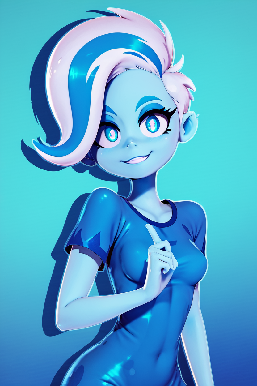 score_9, score_8_up, score_8, medium breasts, (curvy), cute, eyelashes,       BREAK, ,  zzPhantasma, 1girl, colored skin, white hair, multicolored hair, short hair, white eyes, two-tone hair, blue skin, blue hair,  blue dress, short sleeves, blue theme, <lora:Phantasma_PDXL:0.8>,, BREAK, smile, looking at viewer, cowboy shot, ,,, embedding:zPDXL, Expressiveh, ,,, <lora:Zy0n7_PDXL:0.8>, <lora:SDXLFaeTastic2400:0.5>, <lora:Expressive_H-000001:0.4>,