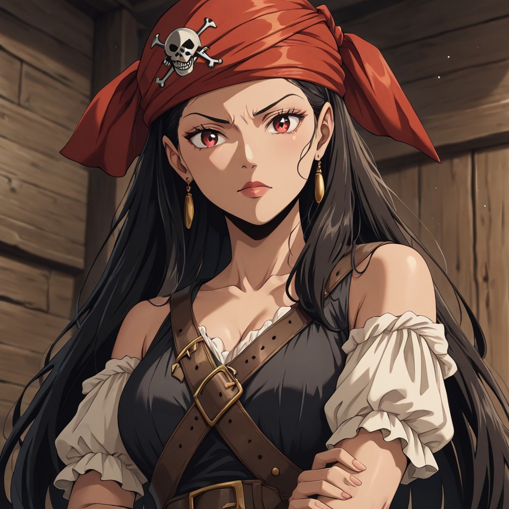 masterpiece, best quality, newest, absurdres, highres, anime, anime style, PAV1.0IL, pirate, 1girl, pirate,