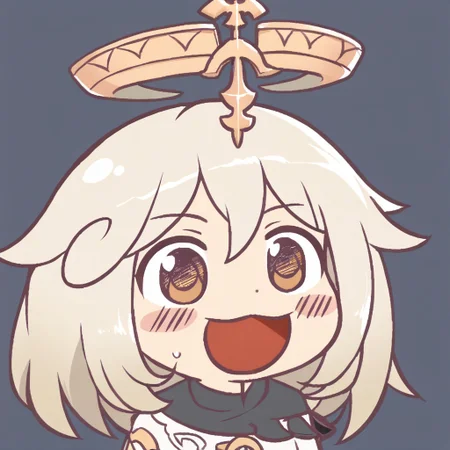 score_9, score_8_up,score_7_up,score_6_up, source_anime, chibi, open mouth, happy, Paimon_(Genshin_Impact), white_hair, medium_hair, hair_between_eyes, flat_chest, halo, hair_ornament, 
<lora:Ikiyouz-PonyXL-1024px:1>