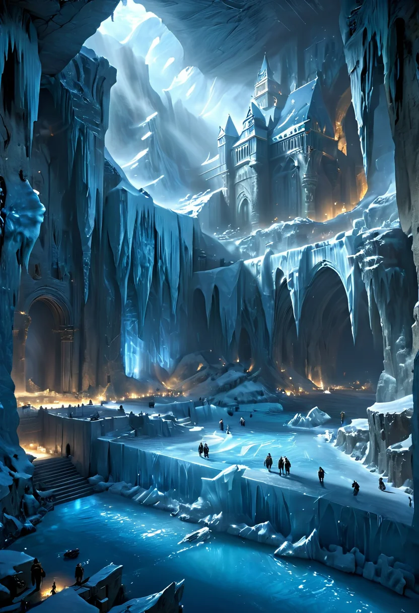 action shot of realistic highly detailed ice age land with an ice fortress, (((masterpiece))),(((ultimate quality))),32k,hyperrealistic, photorealistic, stunning composition, sharp focus, clear shadows and highlights, introcate details, high texture resolution, raw picture, epic, grandeur, HDR, fading ray of light, fantasy special effects, fantasy effect <lora:add-detail-xl:1> <lora:add_details_xl:1> <lora:detailed_notrigger:1> <lora:More_interesting_backgrounds:1> ibg, cg wallpaper, UHD