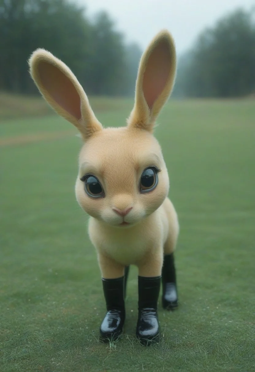 a cute fluffy Bunny wearing black latex thigh high boots. in the style of realistic usage of light and color, rabbit, bunny, feral, animal, double platform boots, thigh boots, latex, shiny footwear, anime aesthetic with ((( inkpunk style))), cute and colorful, in the style of soft-focused realism, daytime in perfect grass, bokeh with (Chiaroscuro), camera-manu <lora:IPXL_v8:1> inkpunk, inkpunk style, illustration, sharp focus