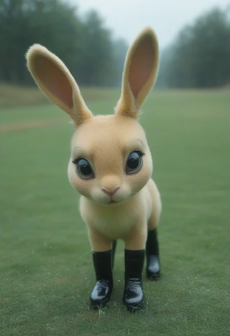 a cute fluffy Bunny wearing black latex thigh high boots. in the style of realistic usage of light and color, rabbit, bunny, feral, animal, double platform boots, thigh boots, latex, shiny footwear, anime aesthetic with ((( inkpunk style))), cute and colorful, in the style of soft-focused realism, daytime in perfect grass, bokeh with (Chiaroscuro), camera-manu  <lora:IPXL_v8:1> inkpunk, inkpunk style, illustration, sharp focus